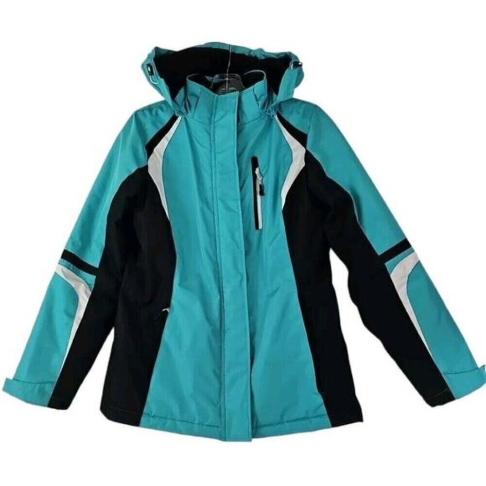 MAGELLAN OUTDOORS~Woman Size S~ Turquiose/Black Zip-Up Hooded Coat Winter Jacket